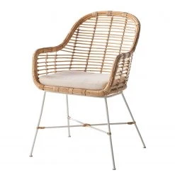 Eva Padberg Collection Chaise Garston (avec coussin d'assise) - Rotin / Métal - Rotin / Blanc