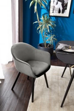 Mørteens Chaise à accoudoirs Hallund II - Velours / Hévéa massif - Noir - Gris -Chaises Soldes 1000123817 190326 13193400008 GALLERYIMAGES P000000001000123817