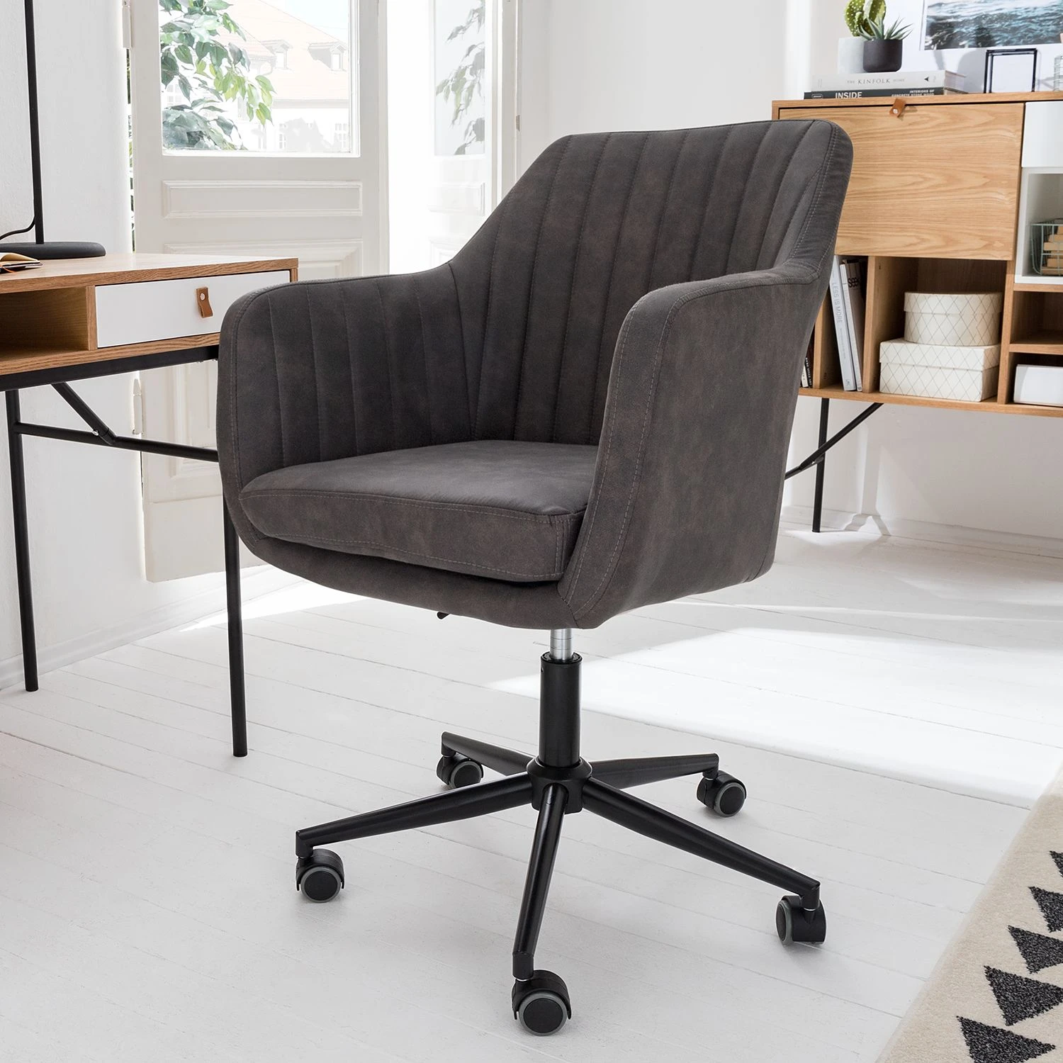 Mørteens Chaise de bureau Leedy - Imitation cuir - Gris vintage/ Noir 10 Mørteens Chaise de bureau Leedy - Imitation cuir - Gris vintage/ Noir – Image 8