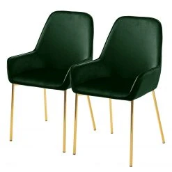 Jack & Alice Chaises capitonnées Evy (lot de 2) - Velours / Métal - Doré - Velours Sua: Vert foncé