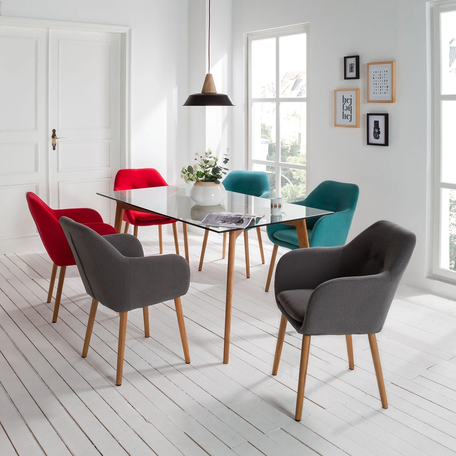 Mørteens Chaise à accoudoirs Bolands - Gris clair / Chêne 4 Mørteens Chaise à accoudoirs Bolands - Gris clair / Chêne – Image 2