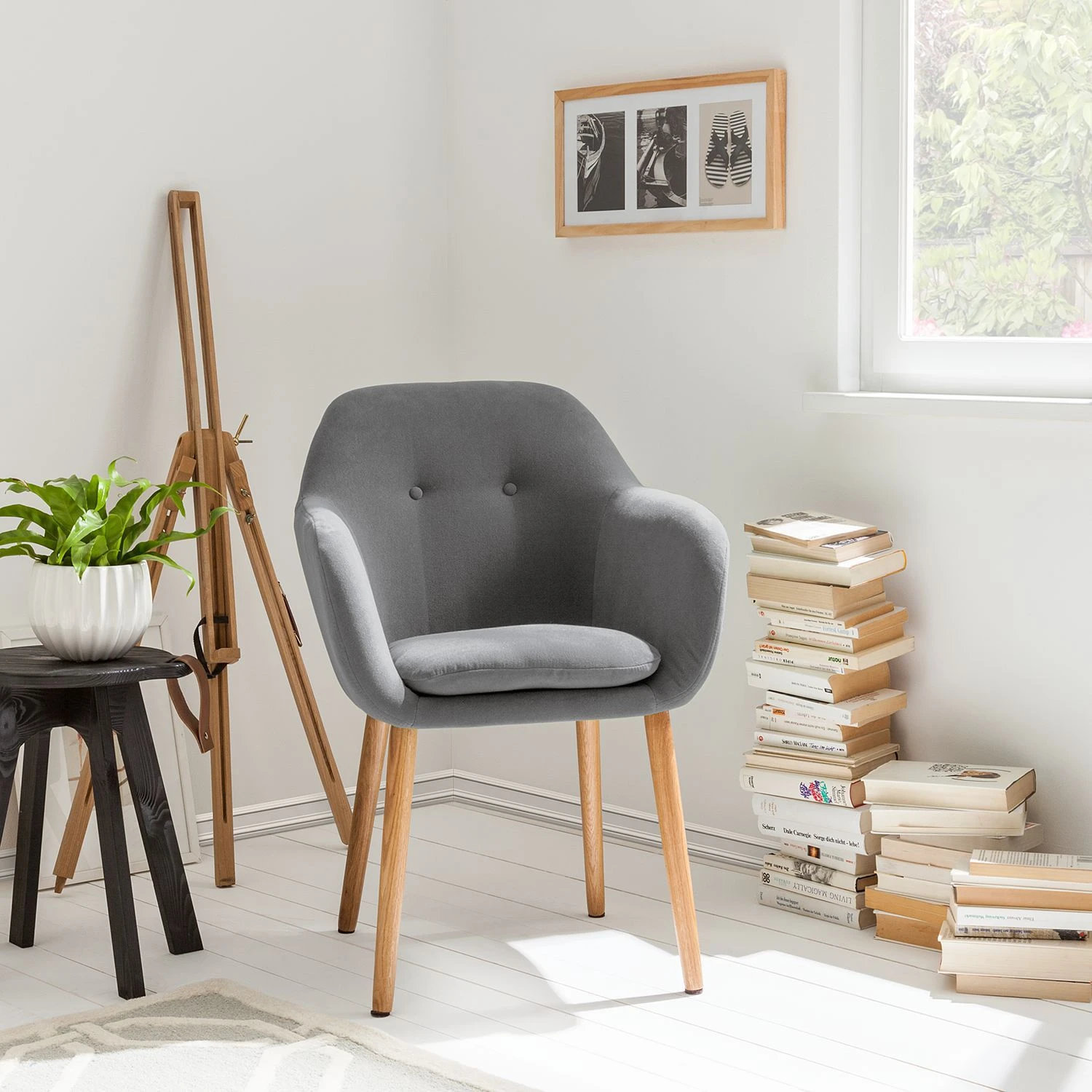 Mørteens Chaise à accoudoirs Bolands - Gris clair / Chêne 5 Mørteens Chaise à accoudoirs Bolands - Gris clair / Chêne – Image 3