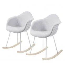 Norrwood Rocking chair Kevya II (lot de 2) - Tissu / Frêne massif - Gris clair / Frêne