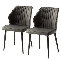Ars manufacti Chaises Watson (lot de 2) - Imitation cuir / Acier - Noir - Gris vintage