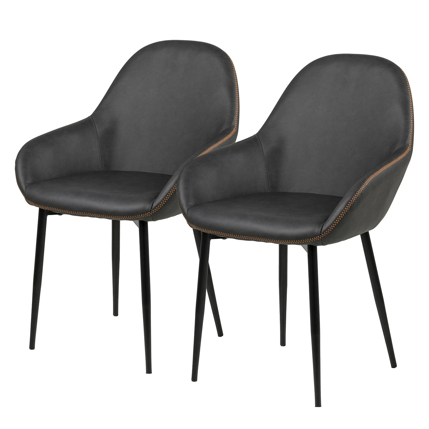 Ars manufacti Chaises à accoudoirs Kia (lot de 2) - Imitation cuir / Métal - Gris foncé / Noir 3 Ars manufacti Chaises à accoudoirs Kia (lot de 2) - Imitation cuir / Métal - Gris foncé / Noir