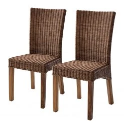 Wolf-Möbel Chaises Bali II (lot de 2) - Rotin / Bois de suar massif - Marron / Suar