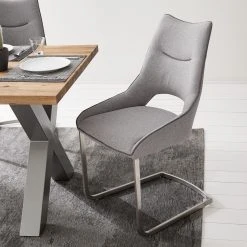 Fredriks Chaises cantilever Nidri (lot de 2) - Tissage à plat / Acier inoxydable - Gris clair -Chaises Soldes 1000169167 191009 12154000012 MOOD DETAILS P000000001000169167 mood