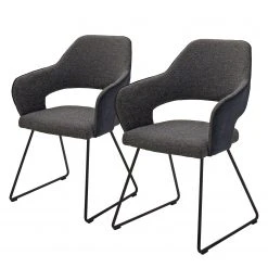 Loftscape Chaises à accoudoirs Savega (lot de 2) - Tissu / Acier inoxydable - Anthracite - Gris foncé