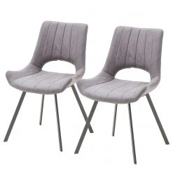 Loftscape Chaises Gingin (lot de 2) - Microfibre / Métal - Anthracite / Chrome - Gris clair
