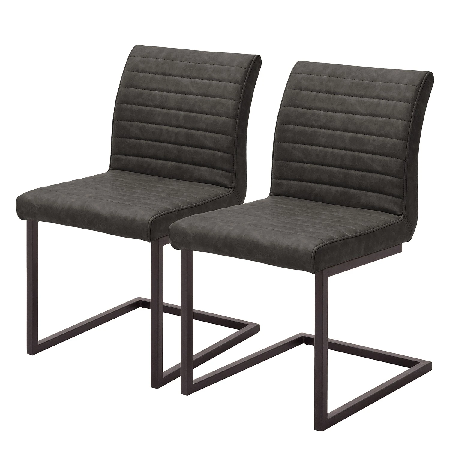 Ars manufacti Chaises cantilever Finga I (lot de 2) - Cuir synthétique Kasai: Gris - Noir 3 Ars manufacti Chaises cantilever Finga I (lot de 2) - Cuir synthétique Kasai: Gris - Noir