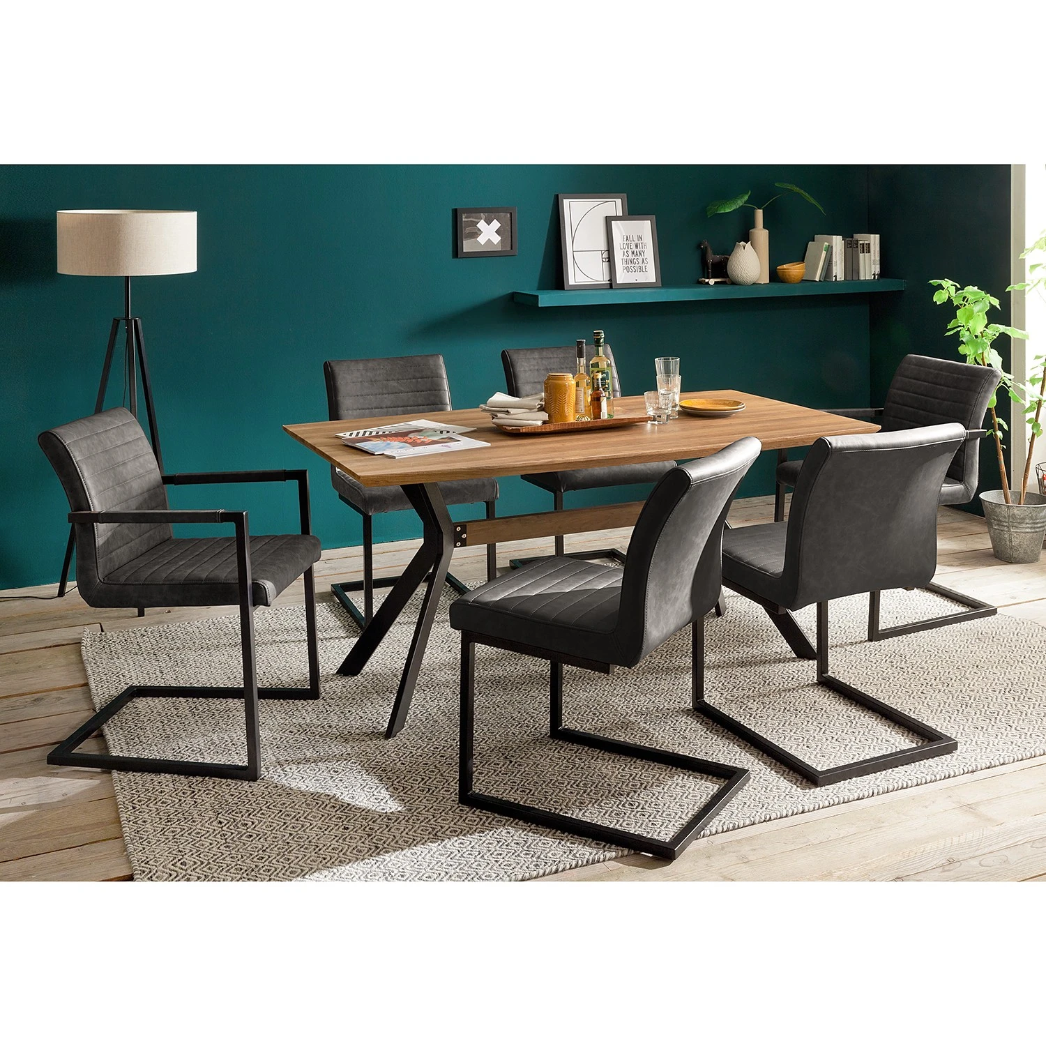 Ars manufacti Chaises cantilever Finga I (lot de 2) - Cuir synthétique Kasai: Gris - Noir 4 Ars manufacti Chaises cantilever Finga I (lot de 2) - Cuir synthétique Kasai: Gris - Noir – Image 2