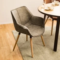 Ars manufacti Chaise à accoudoirs Kantii I - Microfibre / Chêne massif - Gris silex vintage - 1 chaise -Chaises Soldes 1000176705 200302 11493700004 MOOD DETAILS P000000001000176705 mood