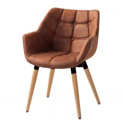 Mørteens Chaise à accoudoirs Lamppi - microfibre / Chêne massif - Microfibre Colby: Cognac vintage - 1 chaise