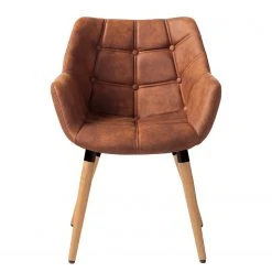 Mørteens Chaise à accoudoirs Lamppi - microfibre / Chêne massif - Microfibre Colby: Cognac vintage - 1 chaise -Chaises Soldes 1000176715 200107 15382300028 DETAILS P000000001000176715