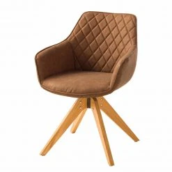 Mørteens Chaise à accoudoirs Pori II - Imitation cuir / Chêne massif - Marron - 1 chaise