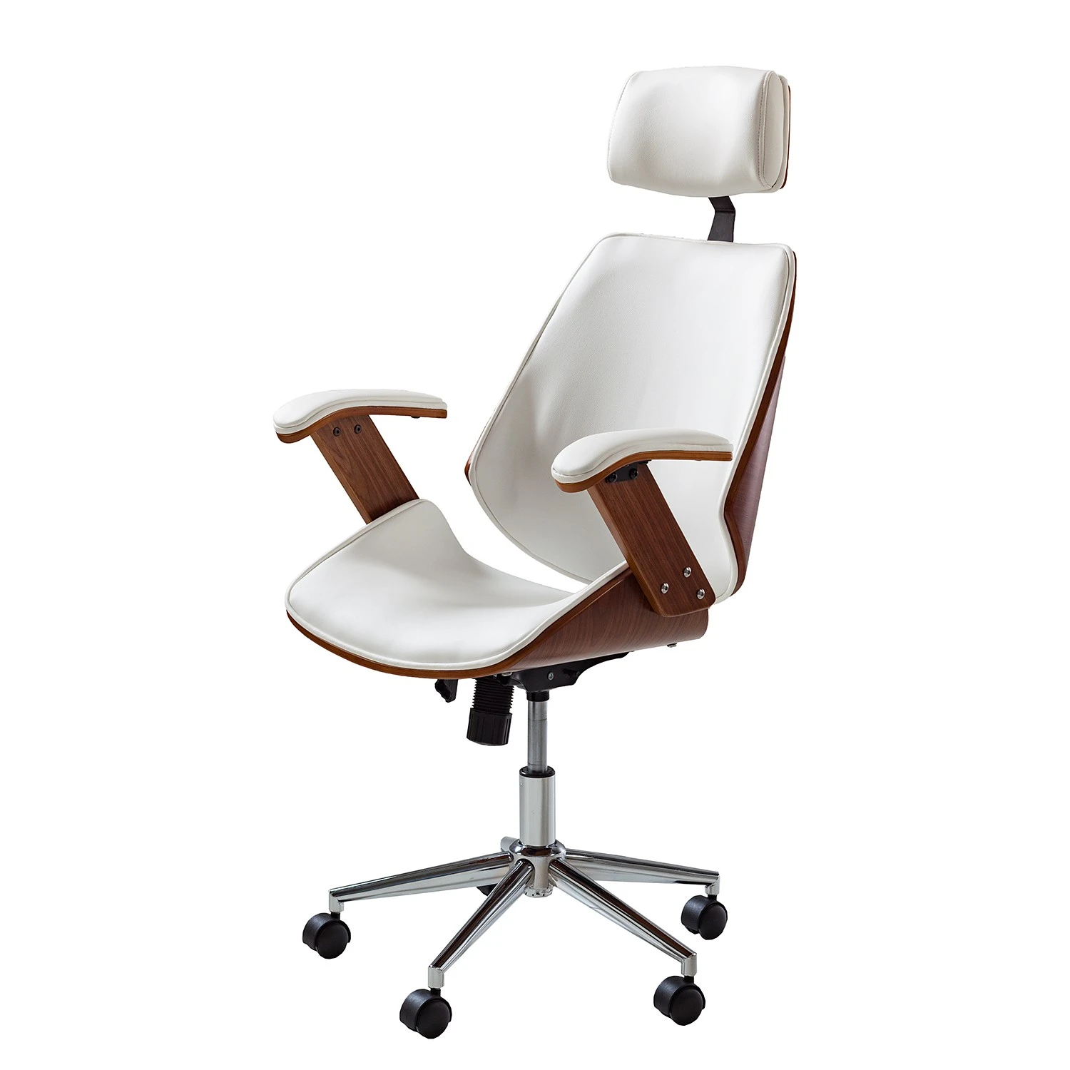 Fredriks Chaise de bureau pivotante Viiki - Imitation cuir / Acier inoxydable - Blanc / Noyer 3 Fredriks Chaise de bureau pivotante Viiki - Imitation cuir / Acier inoxydable - Blanc / Noyer
