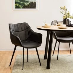 Studio Copenhagen Chaise de salle à manger Balimo - Cuir véritable / Métal - Noir -Chaises Soldes 1000176738 200615 06104400001 MOOD DETAILS P000000001000176738 mood