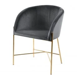 Jack & Alice Chaise à accoudoirs Norwen II - Velours/ Métal - Gris foncé