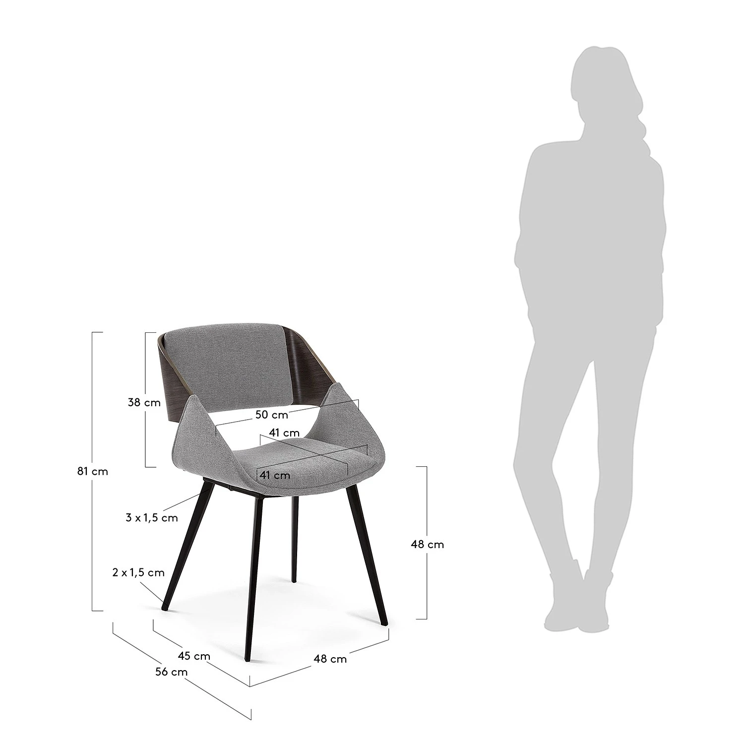 Norrwood Chaise capitonnée Zempin - Tissu / Métal - Imitation noyer - Gris clair 8 Norrwood Chaise capitonnée Zempin - Tissu / Métal - Imitation noyer - Gris clair – Image 6