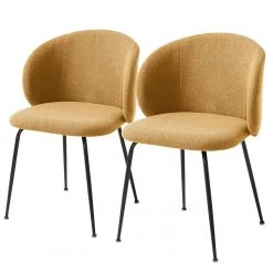Norrwood Chaises capitonnées Mellis (lot de 2) - Tissu structuré / Métal - Noir - Jaune moutarde