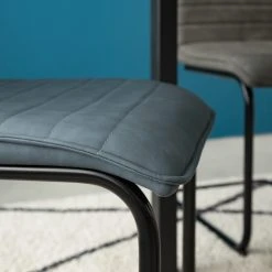 Mørteens Chaises cantilever Lylen (lot de 2) - Imitation cuir / Acier - Noir - Bleu vintage -Chaises Soldes 1000205096 201118 12545500005 DETAILS P000000001000205096
