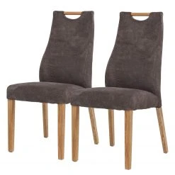 Ars Natura Chaises capitonnées Spoford (lot de 2) - Microfibre / Chêne massif - Chêne - Marron vintage
