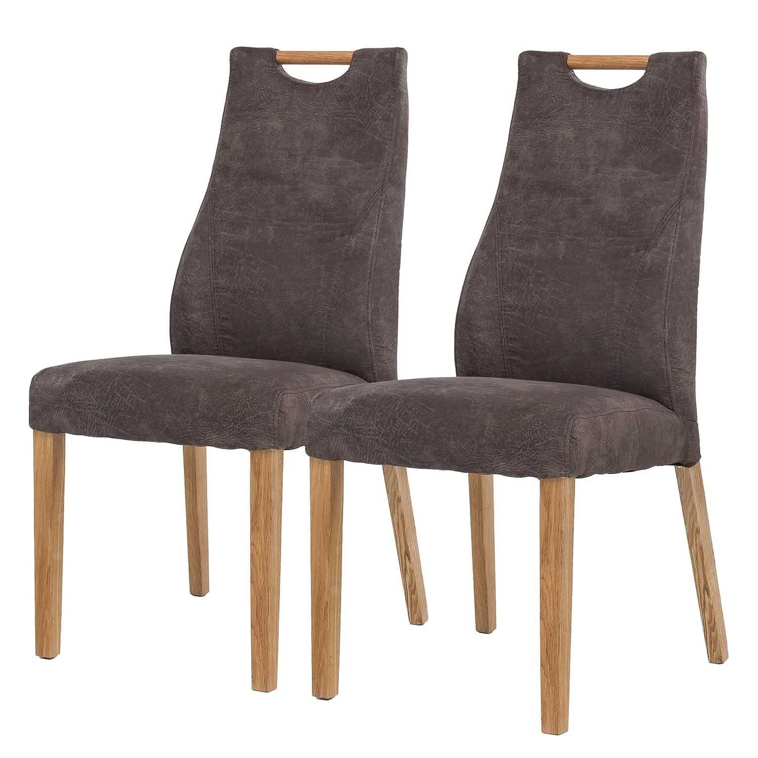 Ars Natura Chaises capitonnées Spoford (lot de 2) - Microfibre / Chêne massif - Chêne - Marron vintage 3 Ars Natura Chaises capitonnées Spoford (lot de 2) - Microfibre / Chêne massif - Chêne - Marron vintage