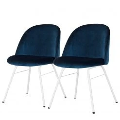 Tenzo Chaises capitonnées Ally I (lot de 2) - Velours / Métal - Tissu Vika : Bleu nuit - Blanc
