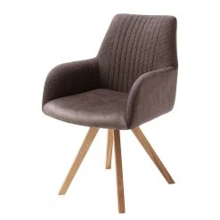Mørteens Chaise à accoudoirs Ondes - Pivotante - Microfibre et tissu / Chêne sauvage massif - Marron / Chêne sauvage