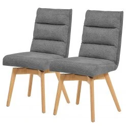 Ars Natura Chaises capitonnées Kexby (lot de 2) - Tissu / Chêne sauvage massif - Chêne sauvage - Gris