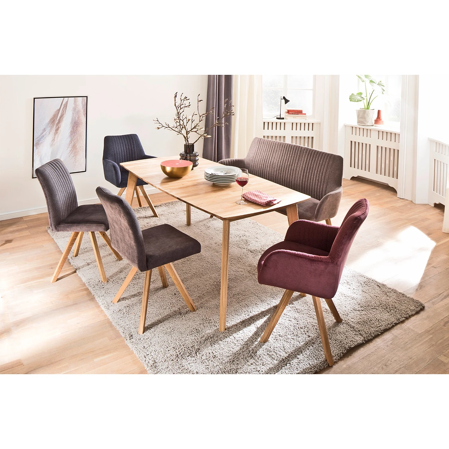 Mørteens Chaises capitonnées Ondes (lot de 2) - Microfibre et tissu / Chêne sauvage massif - Marron / Chêne sauvage 4 Mørteens Chaises capitonnées Ondes (lot de 2) - Microfibre et tissu / Chêne sauvage massif - Marron / Chêne sauvage – Image 2