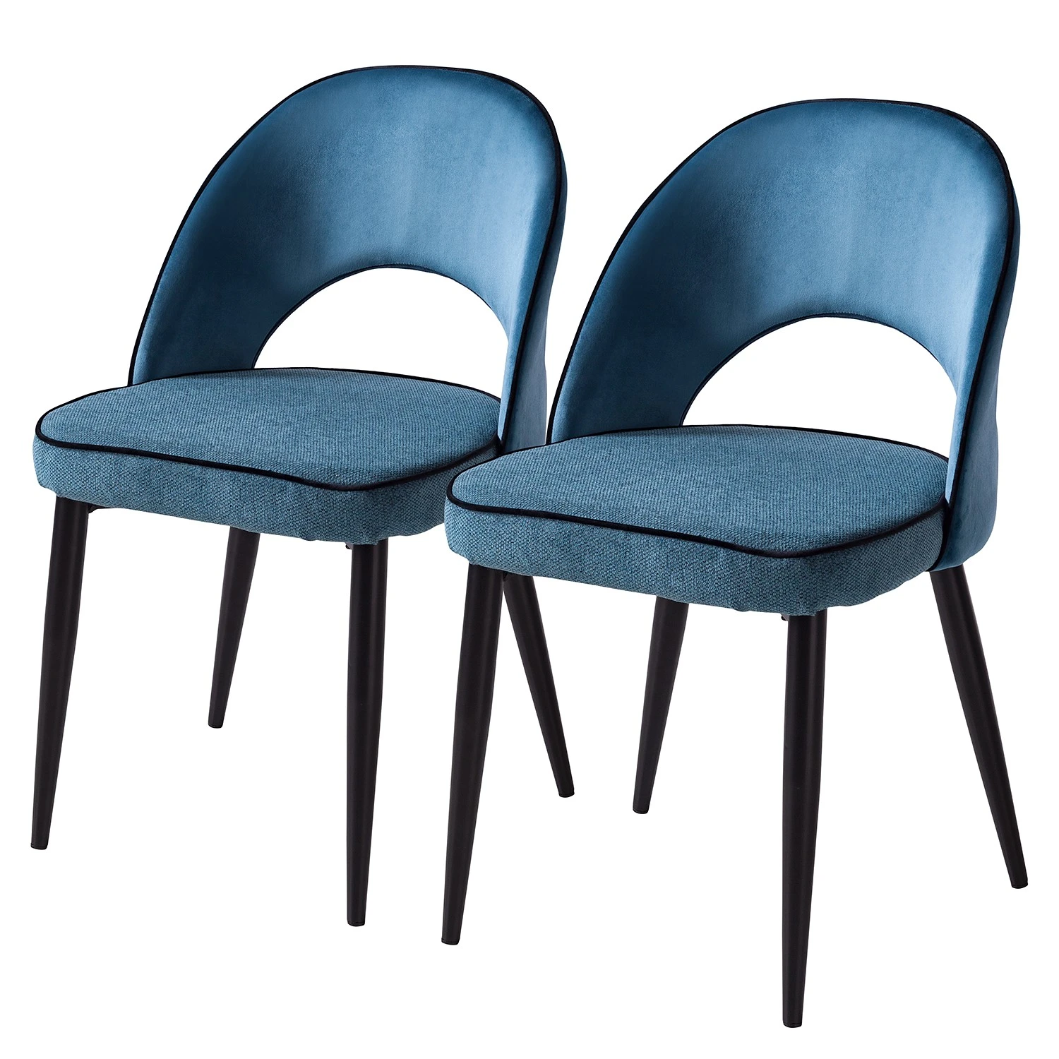 Jack & Alice Chaises capitonnées Jacky (lot de 2) - Tissu & velours / Métal - Gris chiné / Noir 3 Jack & Alice Chaises capitonnées Jacky (lot de 2) - Tissu & velours / Métal - Gris chiné / Noir