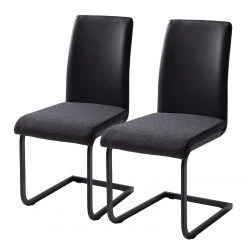 Fredriks Chaises cantilever Bjora II (lot de 2) - Tissu & imitation cuir / Métal - Anthracite / Noir