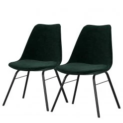 Tenzo Chaises capitonnées Gina I (lot de 2) - Velours / Métal - Tissu Vika : Vert foncé - Noir