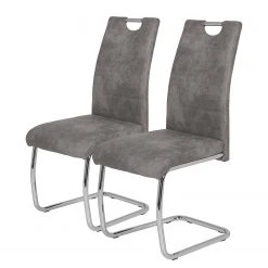 Loftscape Chaise cantilever La Paz II - Microfibre / Métal - Chrome - Gris vintage - Lot de 2