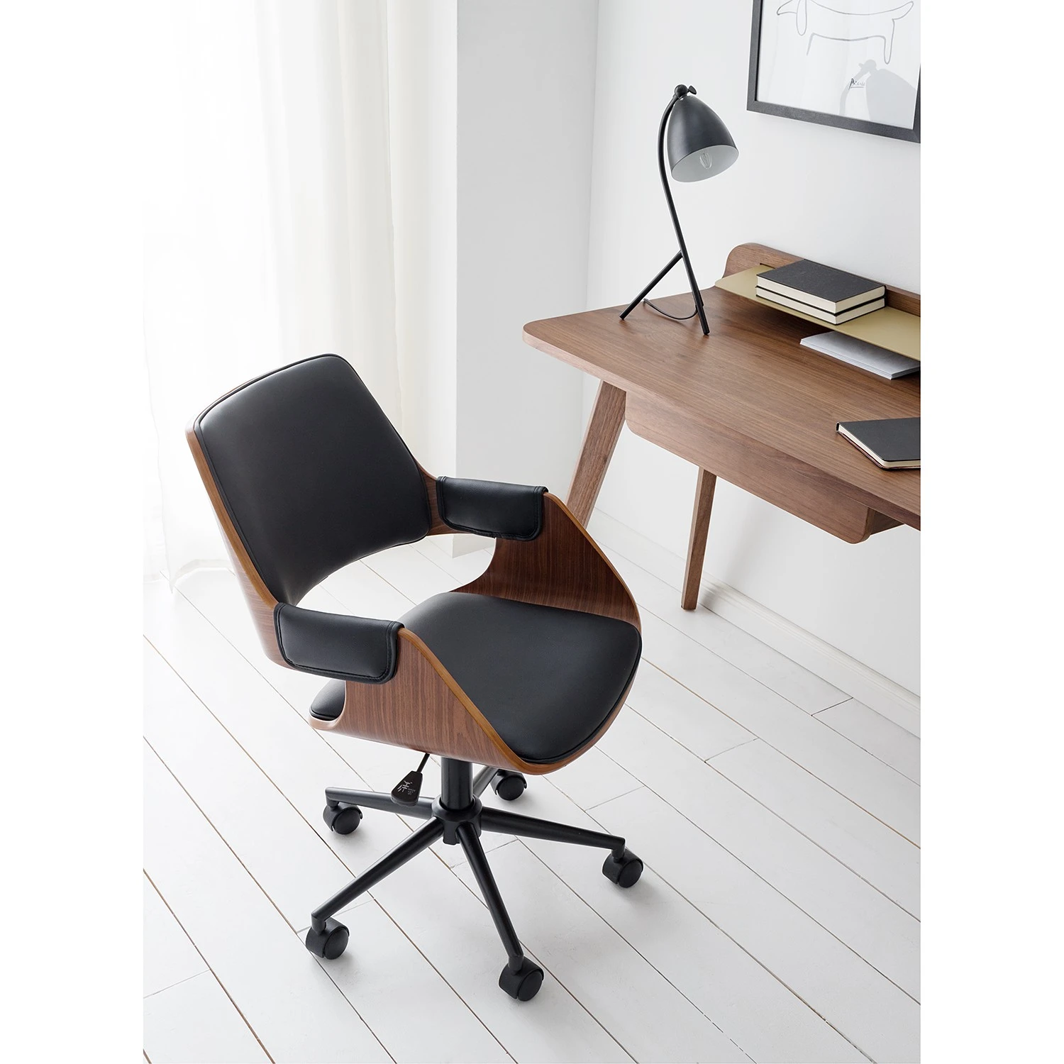 Mørteens Chaise de bureau Luumaki - Imitation cuir - Noir / Noyer 11 Mørteens Chaise de bureau Luumaki - Imitation cuir - Noir / Noyer – Image 10