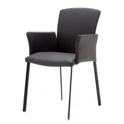 GWINNER Chaise à accoudoirs Carola - Cuir véritable / Fer - Noir