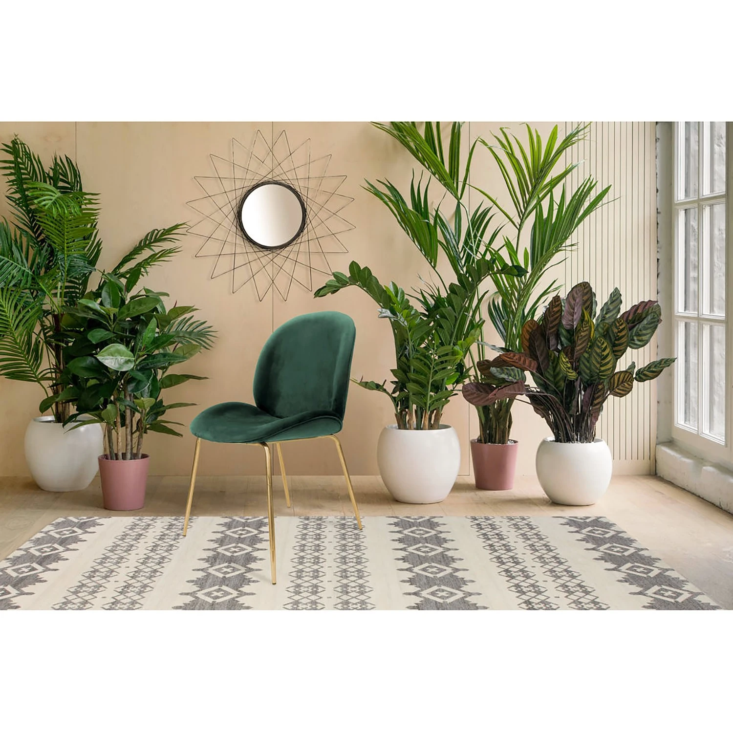 Kayoom Chaises capitonnées Charlize (lot de 2) - Velours / Métal - Laiton - Vert 4 Kayoom Chaises capitonnées Charlize (lot de 2) - Velours / Métal - Laiton - Vert – Image 2