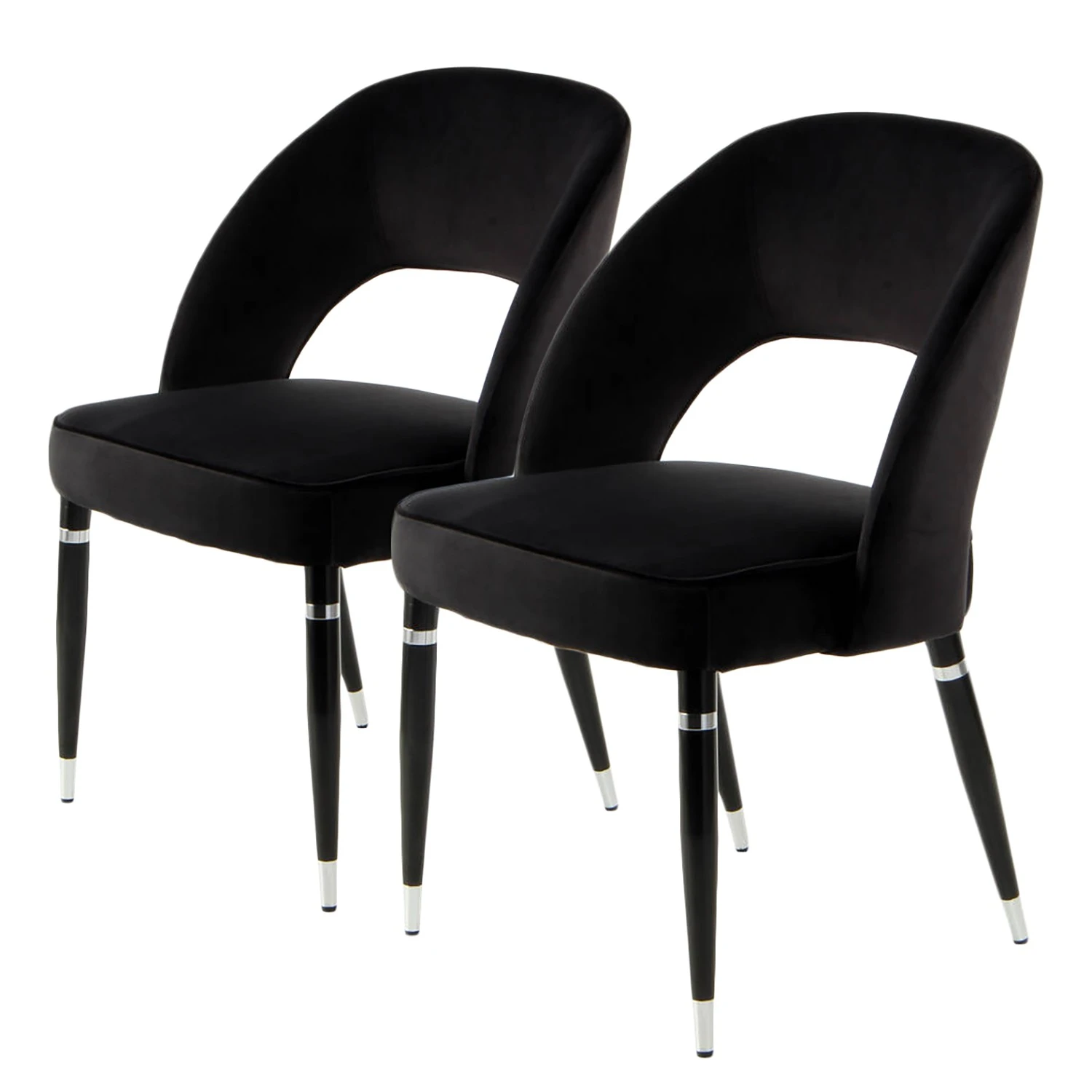 Kayoom Chaises capitonnées Courtney (lot de 2) - Velours / Partiellement en eucalyptus massif - Noir / Argenté 3 Kayoom Chaises capitonnées Courtney (lot de 2) - Velours / Partiellement en eucalyptus massif - Noir / Argenté