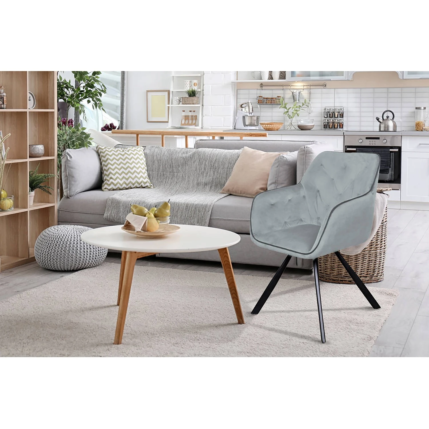 Kayoom Chaise à accoudoirs Eann - Velours / Fer - Noir - Gris 4 Kayoom Chaise à accoudoirs Eann - Velours / Fer - Noir - Gris – Image 2