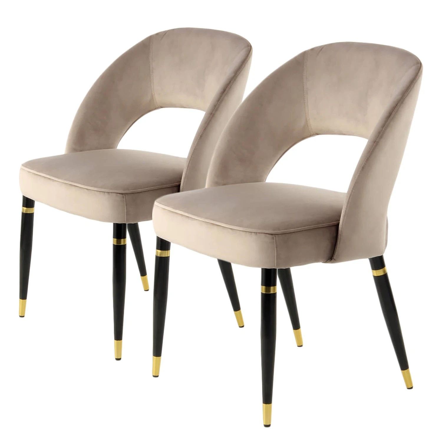 Kayoom Chaises capitonnées Courtney (lot de 2) - Velours / Partiellement en eucalyptus massif - Taupe / Doré 3 Kayoom Chaises capitonnées Courtney (lot de 2) - Velours / Partiellement en eucalyptus massif - Taupe / Doré