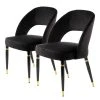 Kayoom Chaises capitonnées Courtney (lot de 2) - Velours / Partiellement en eucalyptus massif - Noir / Doré