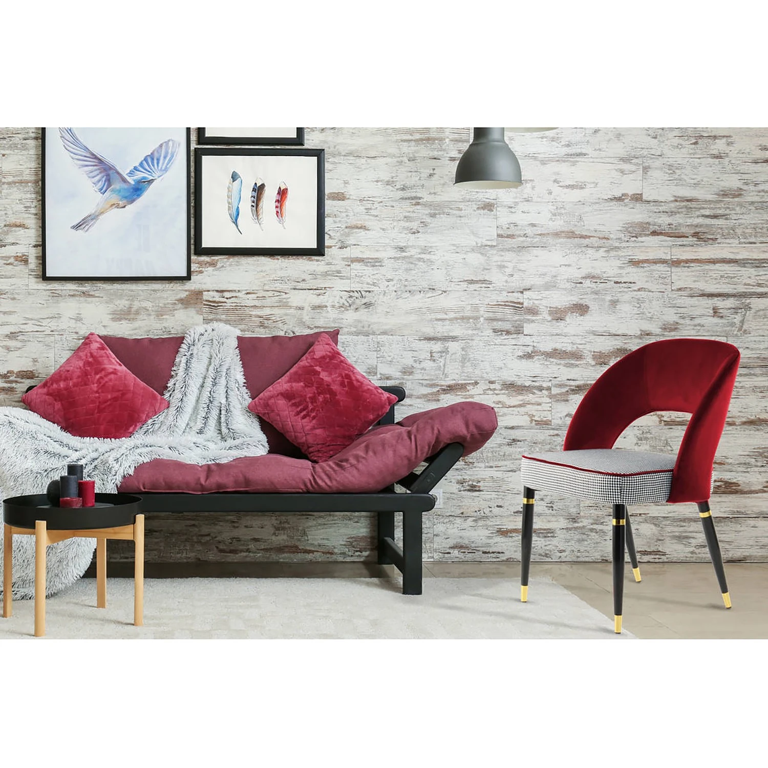 Kayoom Chaises capitonnées Courtney (lot de 2) - Velours / Partiellement en eucalyptus massif - Rouge / Doré 4 Kayoom Chaises capitonnées Courtney (lot de 2) - Velours / Partiellement en eucalyptus massif - Rouge / Doré – Image 2