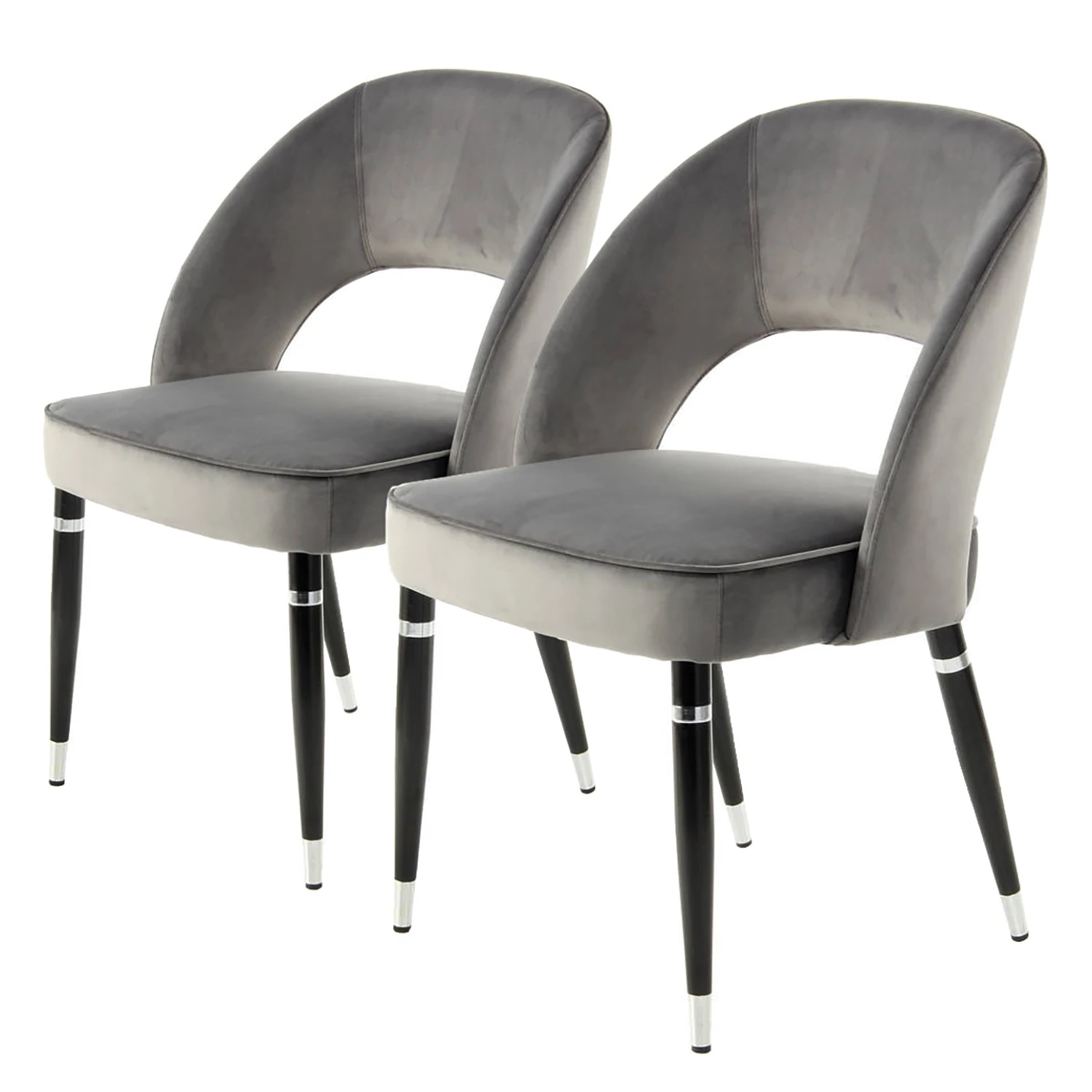 Kayoom Chaises capitonnées Courtney (lot de 2) - Velours / Partiellement en eucalyptus massif - Gris / Argenté 3 Kayoom Chaises capitonnées Courtney (lot de 2) - Velours / Partiellement en eucalyptus massif - Gris / Argenté
