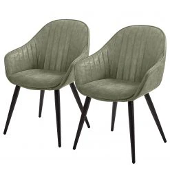 Red Living Chaises à accoudoirs Haslet II (2 él.) - Imitation cuir / Acier - Noir - Vert vintage