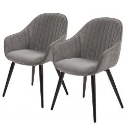 Jack & Alice Chaises à accoudoirs Haslet I (lot de 2) - Velours / Acier - Noir - Gris