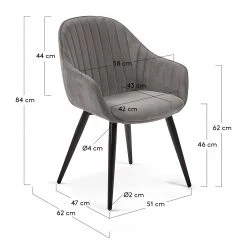 Jack & Alice Chaises à accoudoirs Haslet I (lot de 2) - Velours / Acier - Noir - Gris -Chaises Soldes 1000216192 200623 13470400236 SKETCH DETAILS P000000001000216192 sketch