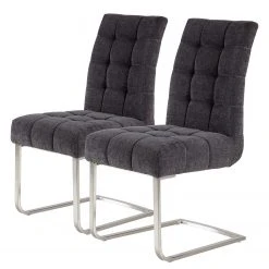 Ars manufacti Chaises cantilever Stawley I (lot de 2) - Tissage à plat / Acier inoxydable - Gris foncé / Acier inoxydable