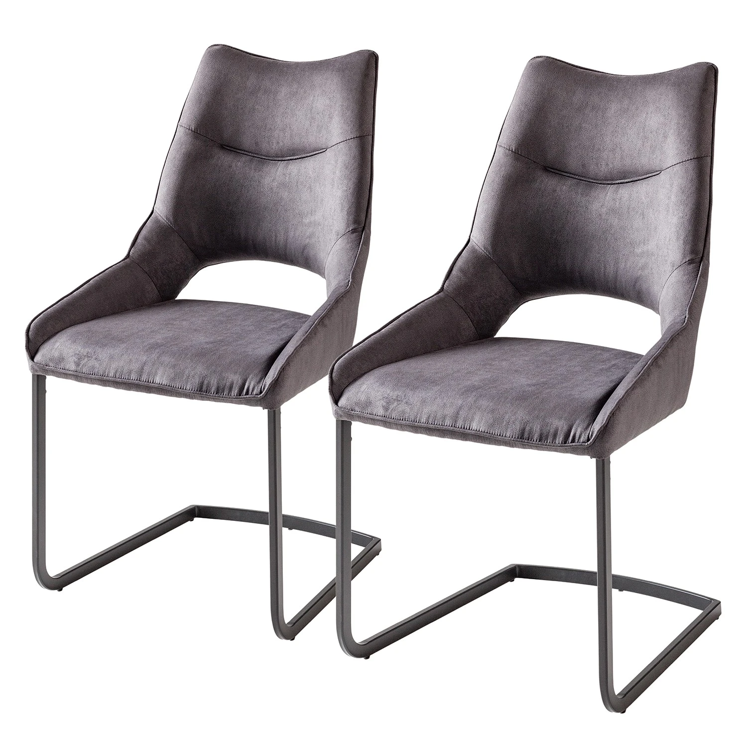 Fredriks Chaises cantilever Nadros (lot de 2) - Microfibre / Métal - Gris vintage / Noir mat 3 Fredriks Chaises cantilever Nadros (lot de 2) - Microfibre / Métal - Gris vintage / Noir mat