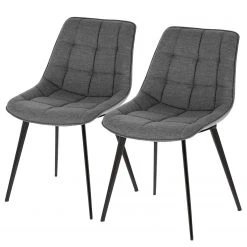Red Living Chaises capitonnées Kellia II (lot de 2) - Tissu / Acier - Gris